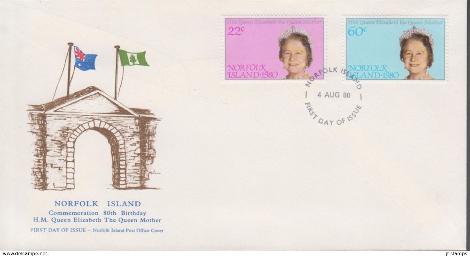 1980. NORFOLK ISLAND. Elizabeth 80 Years COMPLETE SET On FDC. (MICHEL 255-256) - JF543139 - Norfolk Island