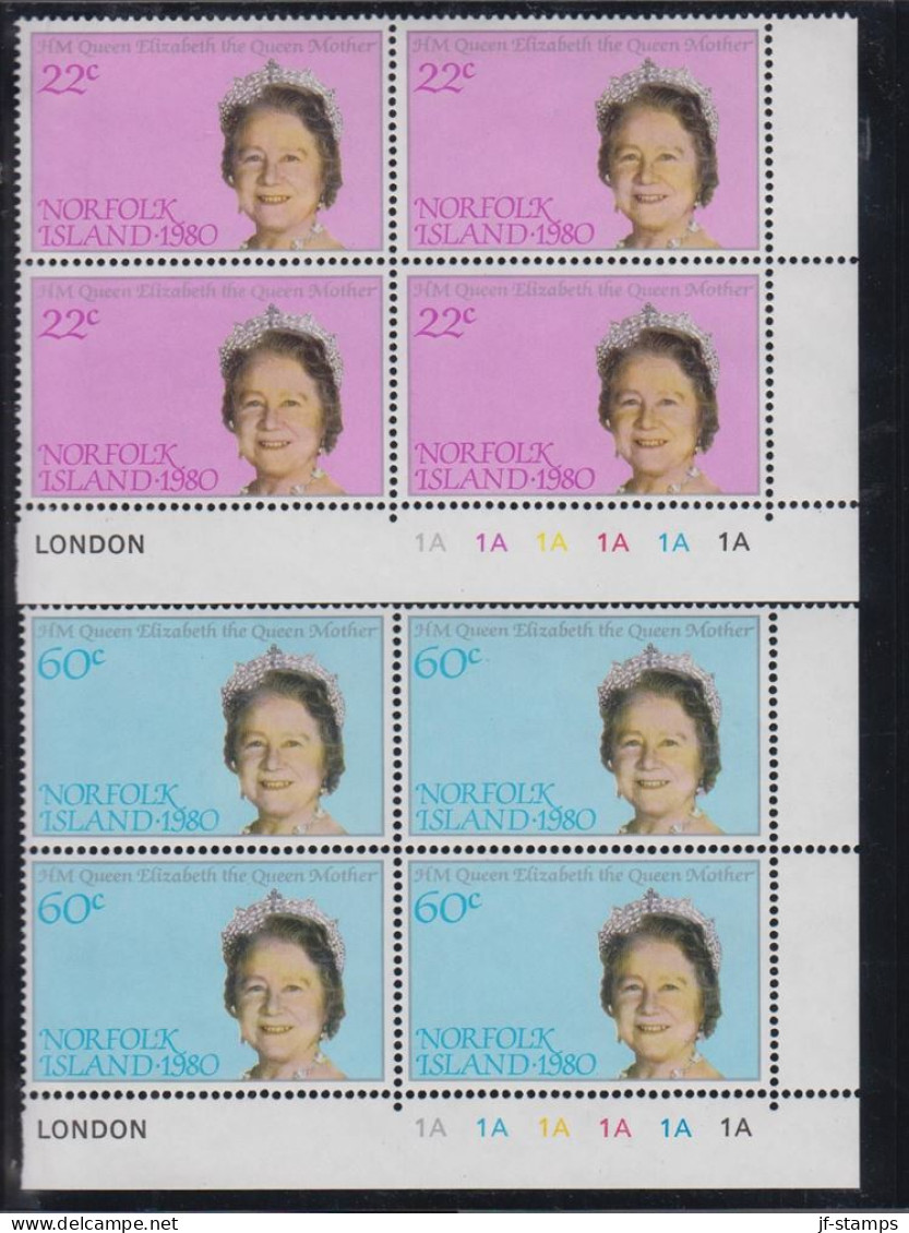 1980. NORFOLK ISLAND. Elizabeth 80 Years COMPLETE SET In Never Hinged 4-blocks With Margi... (MICHEL 255-256) - JF543140 - Isla Norfolk