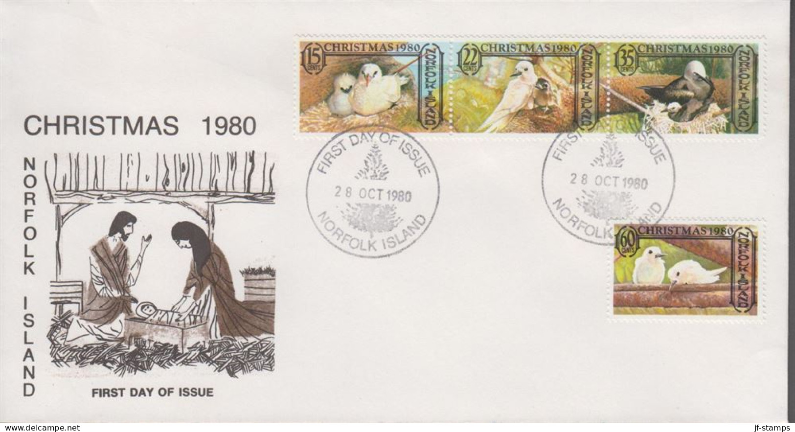 1980. NORFOLK ISLAND. CHRISTMAS Sea Birds Motives COMPLETE SET On FDC. (MICHEL 257-260) - JF543141 - Norfolk Island