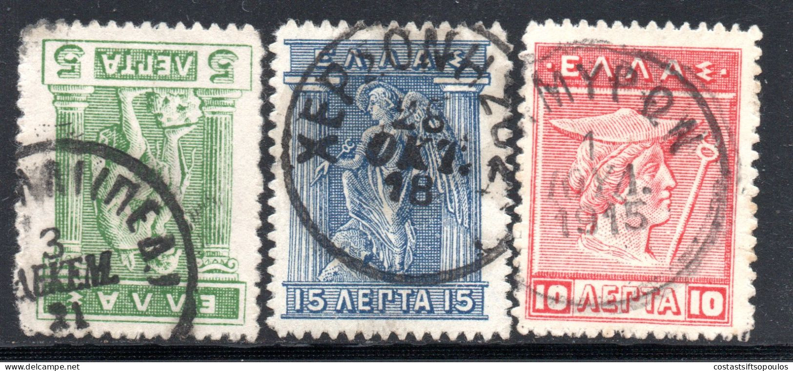 2647. GREECE, CRETE KASTELLI,AG.MYRON,HERSONISOS ON 5L/10L/15L LITHO POSTMARKS - Crete