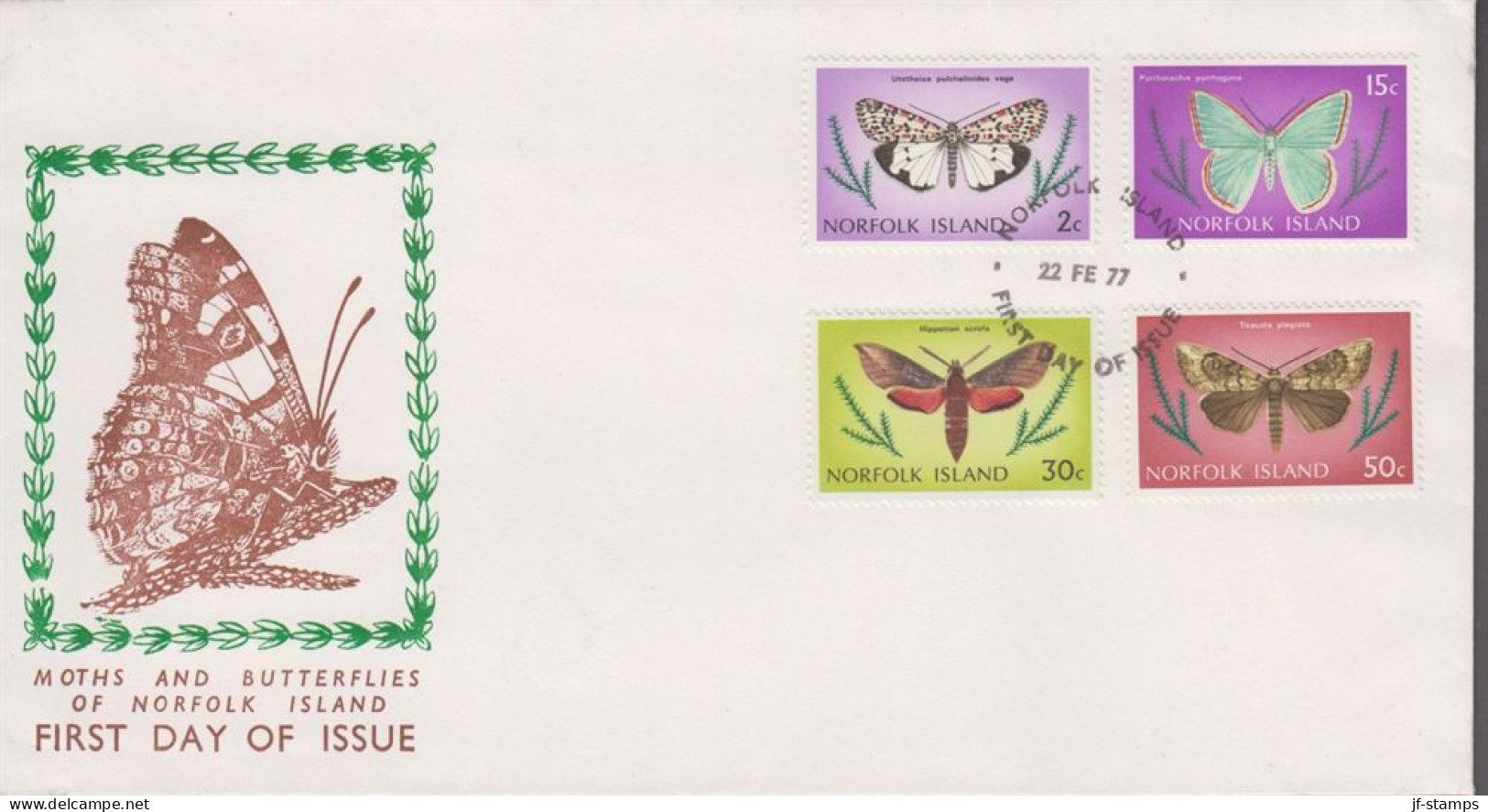 1977. NORFOLK ISLAND. 2 + 15 + 30 + 50 C Butterfly On FDC 22 FE 77. (MICHEL 198+) - JF543161 - Isla Norfolk