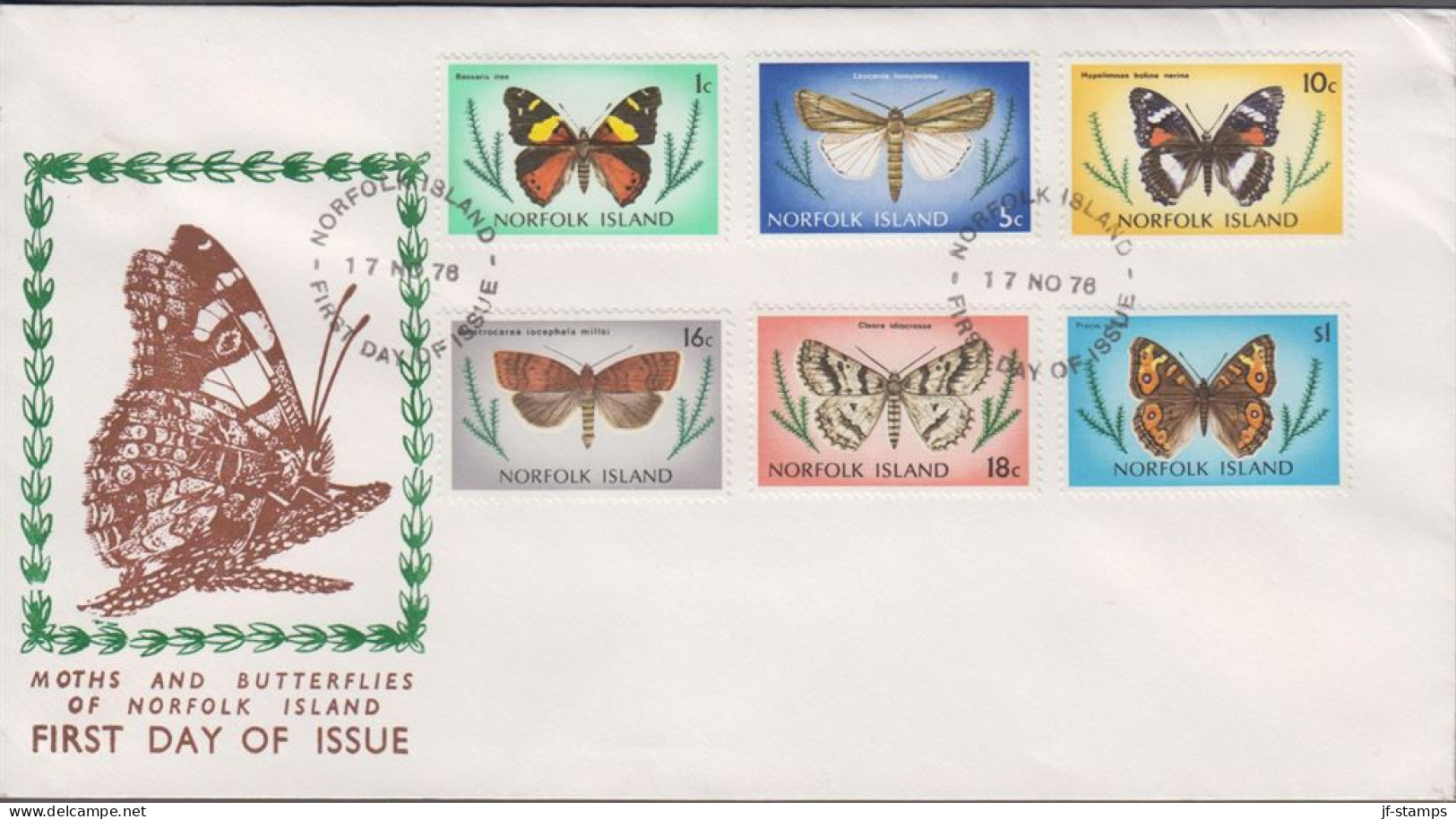 1976. NORFOLK ISLAND. 1 + 5 + 10 + 16 + 18 C + 1 $ Butterfly On FDC 17 NO 76. (MICHEL 199+) - JF543162 - Norfolk Island