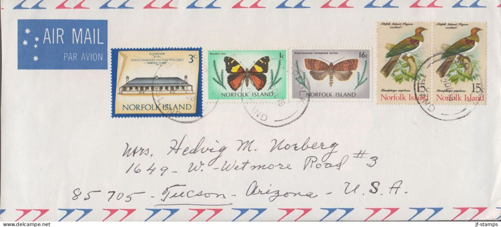 1978. NORFOLK ISLAND. AIR MAIL Cover To Tucson, Arizona, USA With Pair 15 C Bird, 3 C Elevat... (MICHEL 191+) - JF543163 - Norfolk Island