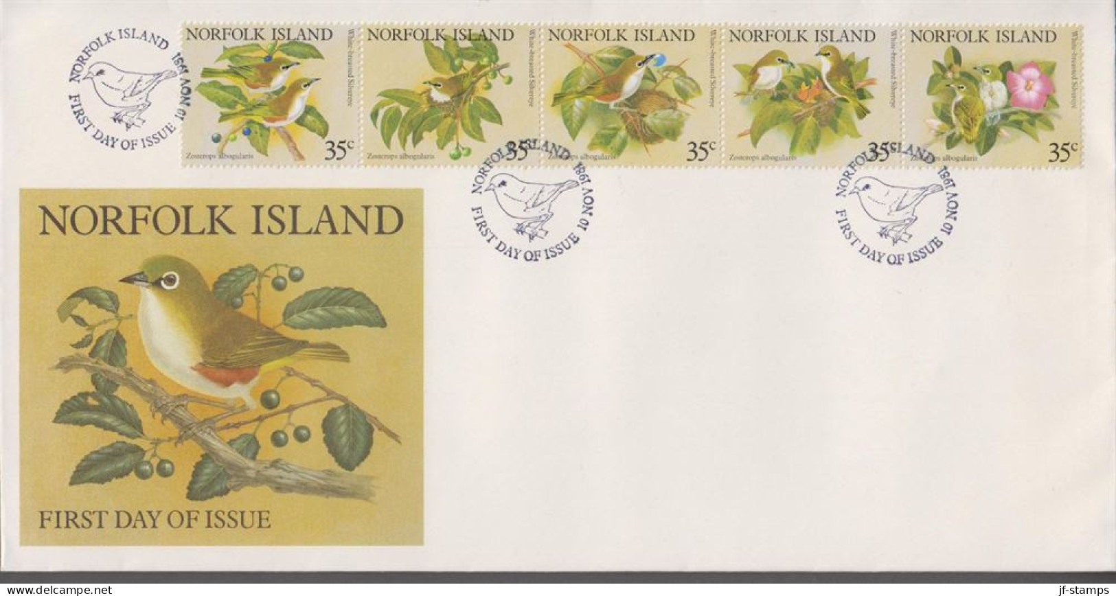 1981. NORFOLK ISLAND. Birds COMPLETE SET In 5 Stripe On FDC. (MICHEL 271-275) - JF543166 - Isla Norfolk