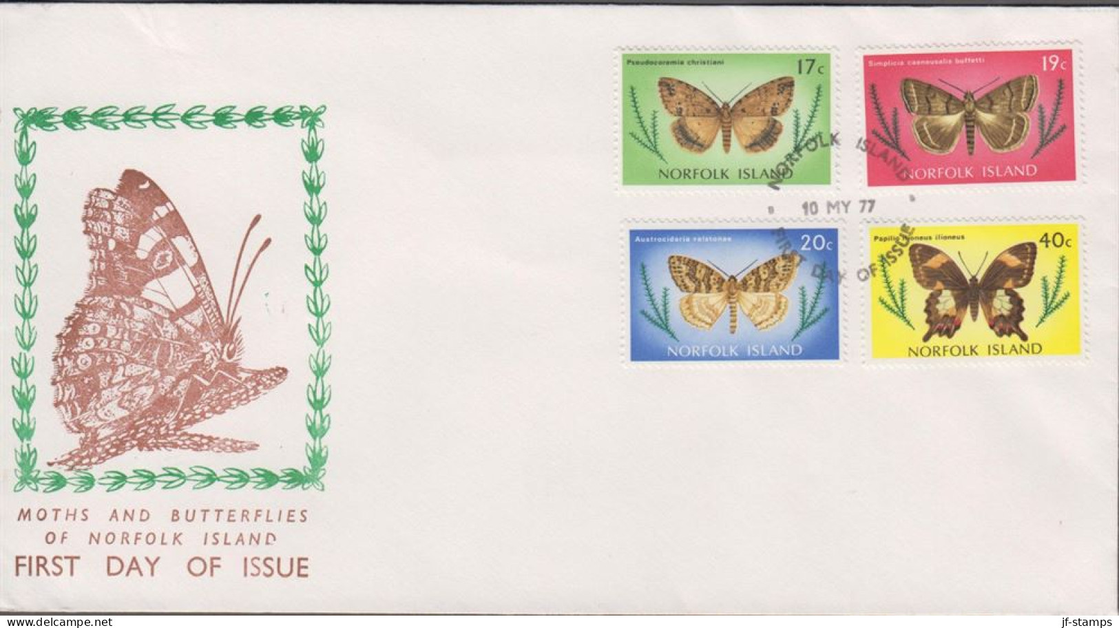 1977. NORFOLK ISLAND. 17 + 19 + 20 + 40 C Butterfly On FDC 10 MY 77. (MICHEL 194+) - JF543171 - Norfolk Island