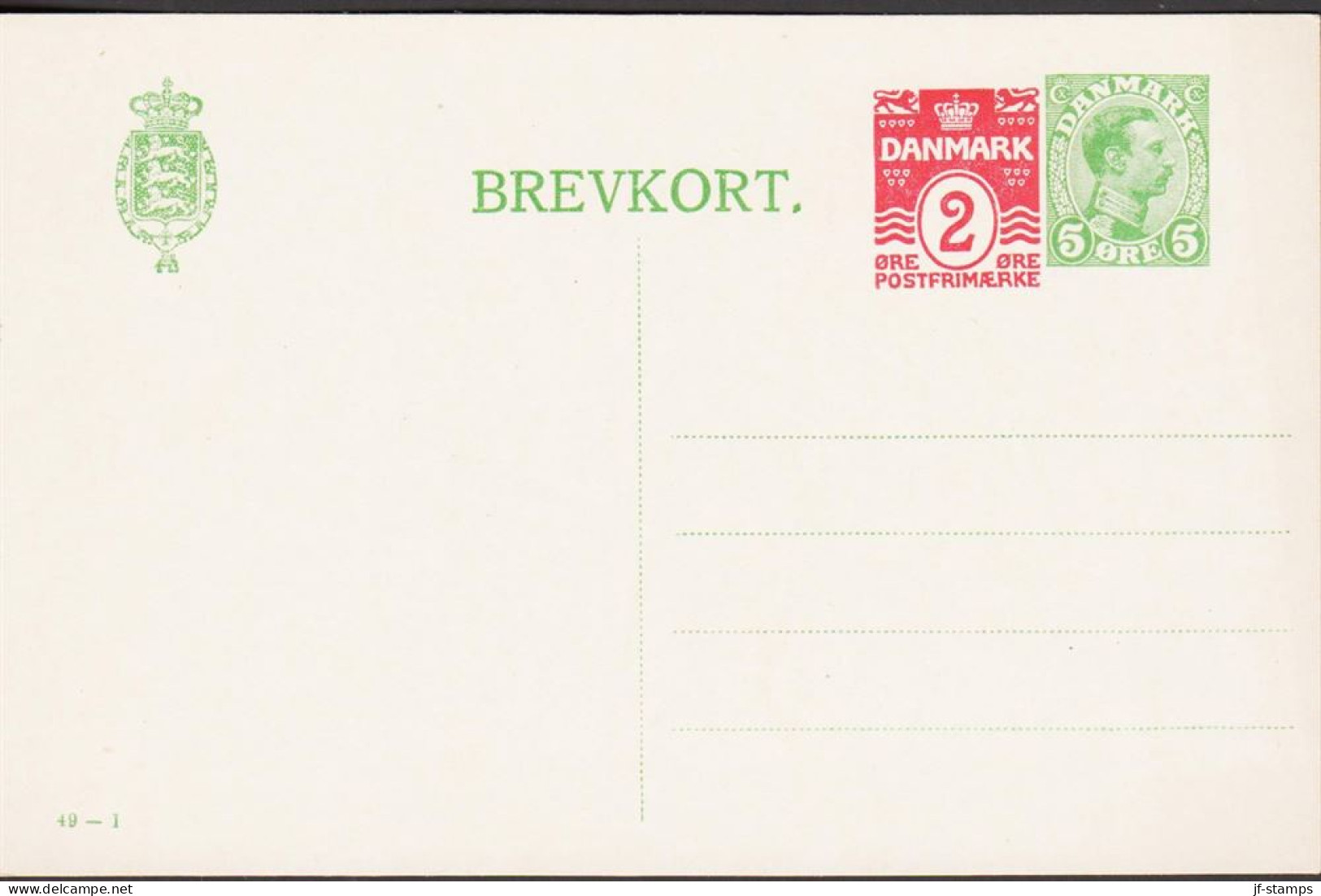 1921. DANMARK. BREVKORT 3 Overprint On 2 + 5 øre Christian X With Print Number 49 I.  - JF543182 - Lettres & Documents