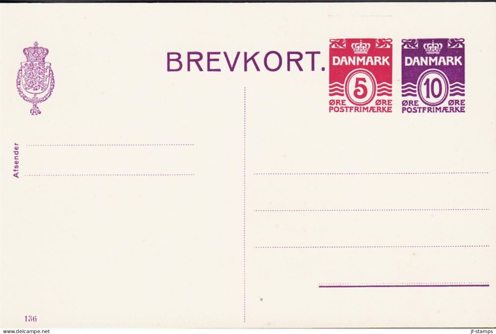 1940. DANMARK. BREVKORT 5 + 10 ØRE WAVY LINE With Print Number 136.  - JF543186 - Postwaardestukken