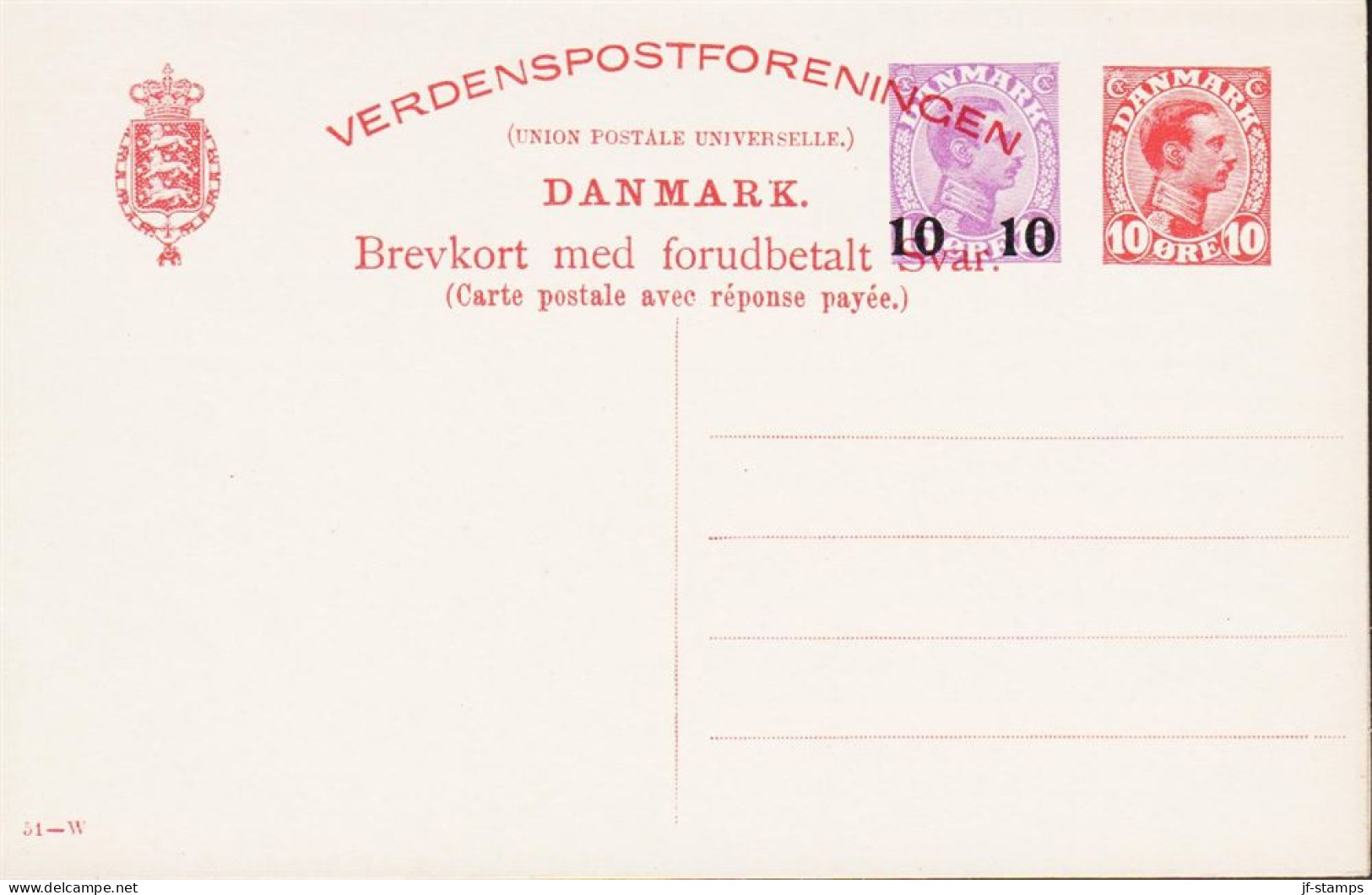 1925. DANMARK. BREVKORT Med Forudbetalt Svar 10 Overprint On 15 + 10 ØRE Christian X Print  51-W.  - JF543187 - Brieven En Documenten