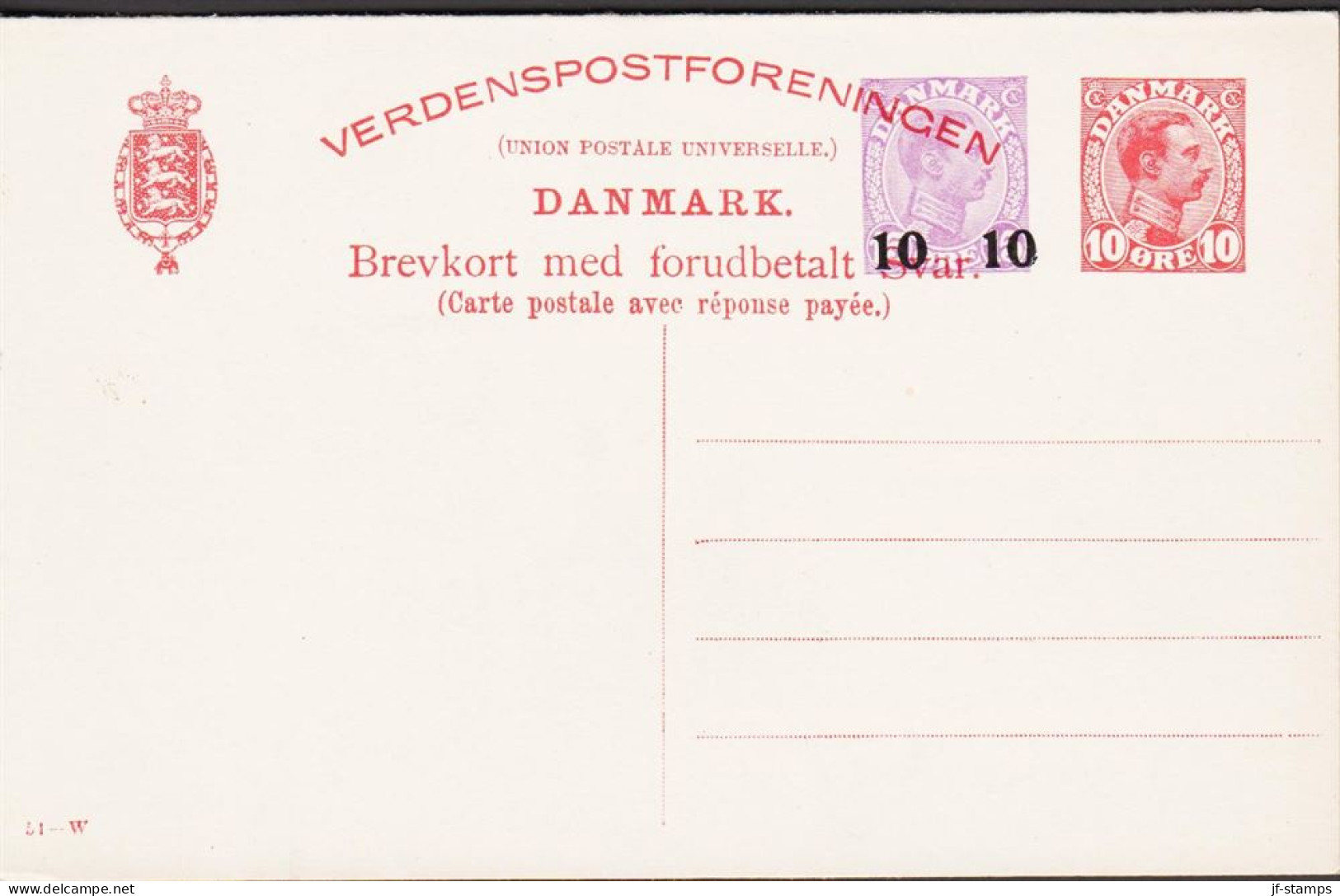 1925. DANMARK. BREVKORT Med Forudbetalt Svar 10 Overprint On 15 + 10 ØRE Christian X Print  51-W.  - JF543188 - Lettres & Documents