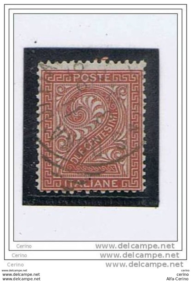 REGNO:  1863  CIFRA  -  2 C. ROSSO  MATTONE  US. -  SASS. T 15 - Oblitérés