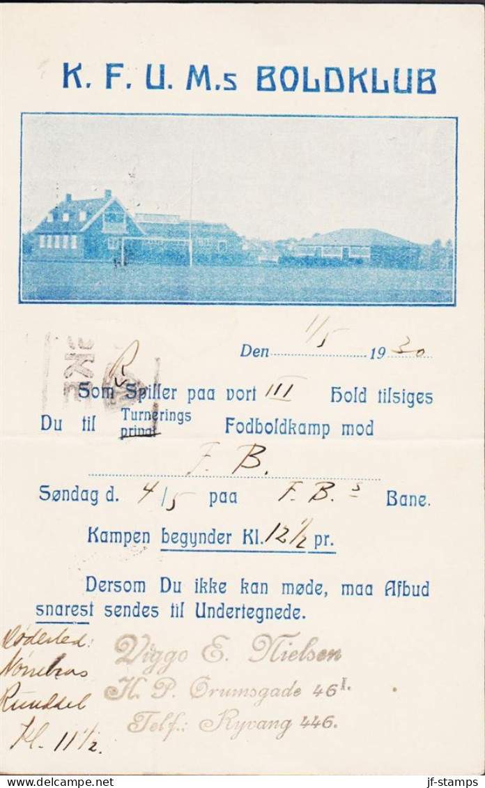 1930. DANMARK. 5 ØRE On Postcard (fold): K.F.U.M.s BOLDKLUB Turneringskamp 1/5 1930 With Manuscript Crosse... - JF543196 - Used Stamps