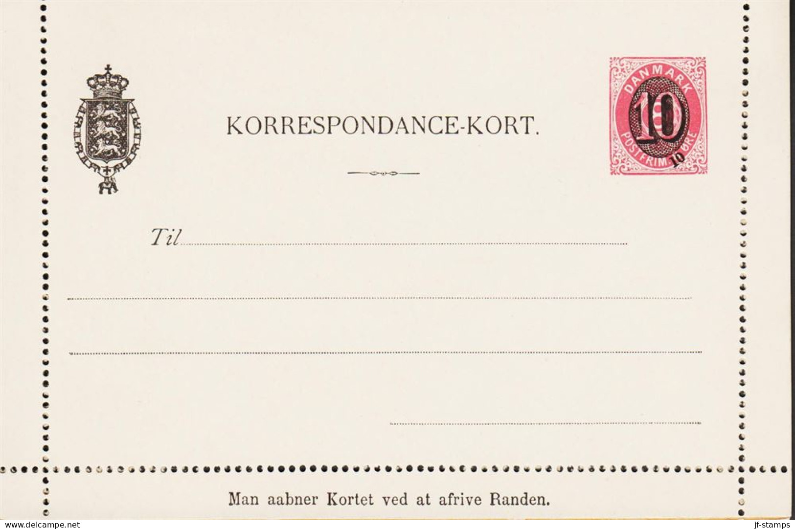 1904. DANMARK. 10 Overprint On 8 ØRE KORRESPONDANCEKORT.  - JF543197 - Interi Postali