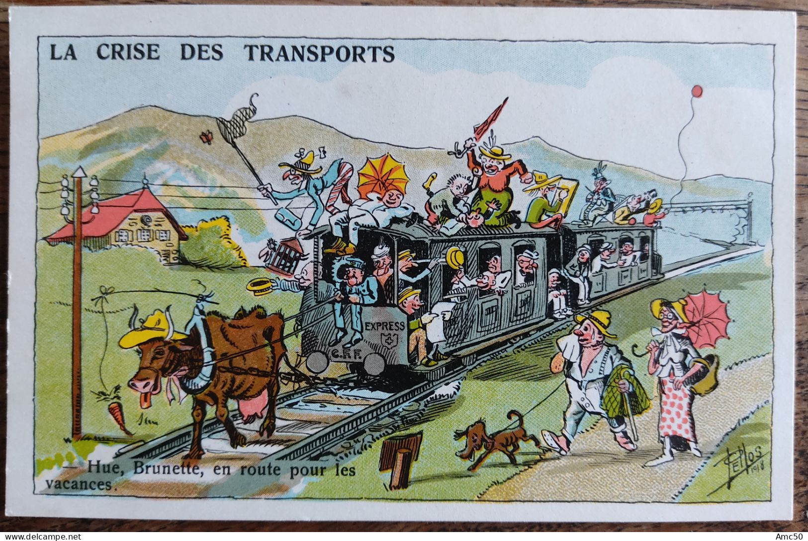 6 CPA 1918 PELLOS Série La Crise Des Transports Train BD Dessins Rare - Pellos