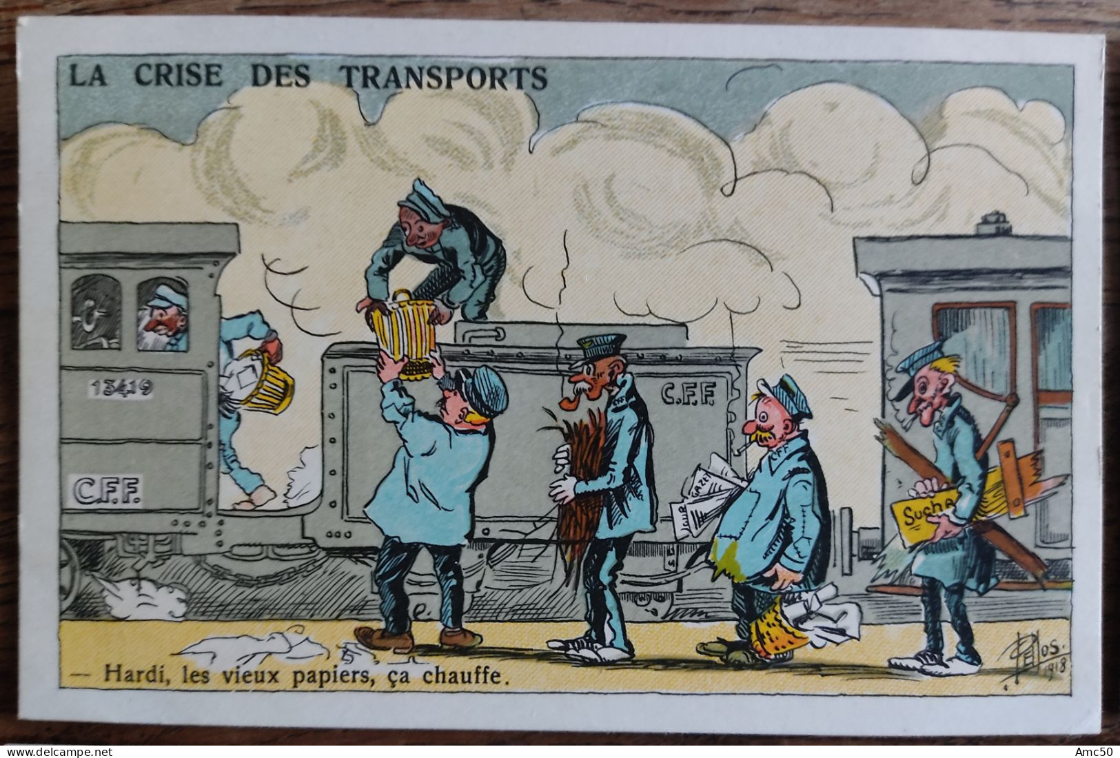 6 CPA 1918 PELLOS Série La Crise Des Transports Train BD Dessins Rare - Pellos