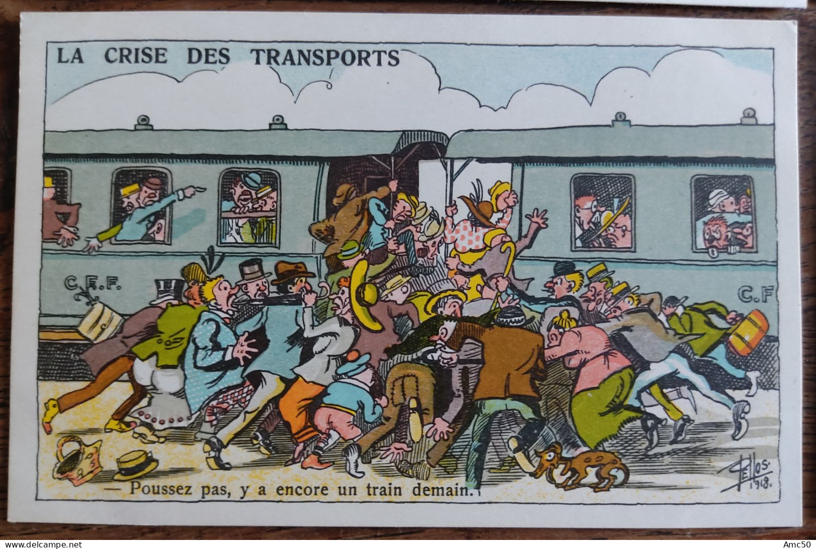 6 CPA 1918 PELLOS Série La Crise Des Transports Train BD Dessins Rare - Pellos