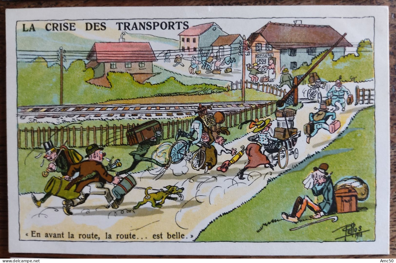 6 CPA 1918 PELLOS Série La Crise Des Transports Train BD Dessins Rare - Pellos