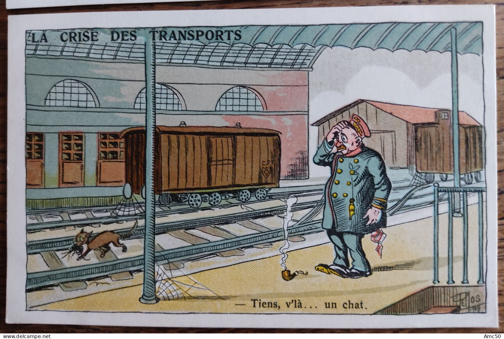 6 CPA 1918 PELLOS série La crise des transports Train BD dessins Rare