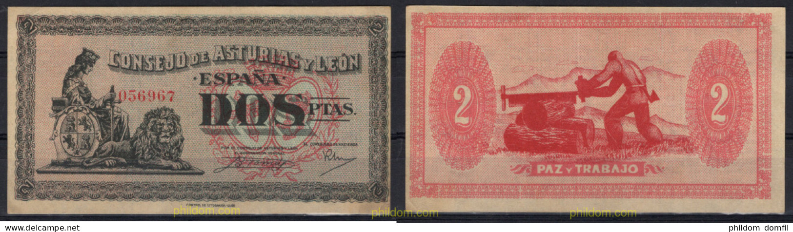 8229 ESPAÑA. Emisiones Locales Republicanas 1937 CONSEJO DE ASTURIAS Y LEON 2 PESETAS 1937 - Sonstige & Ohne Zuordnung