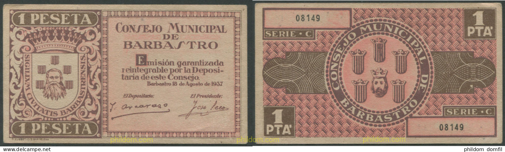 8258 ESPAÑA. Emisiones Locales Republicanas 2023 CONSEJO MUNICIPAL DE BARBASTRO 50 CENTIMOS PESETA 1937 - Sonstige & Ohne Zuordnung