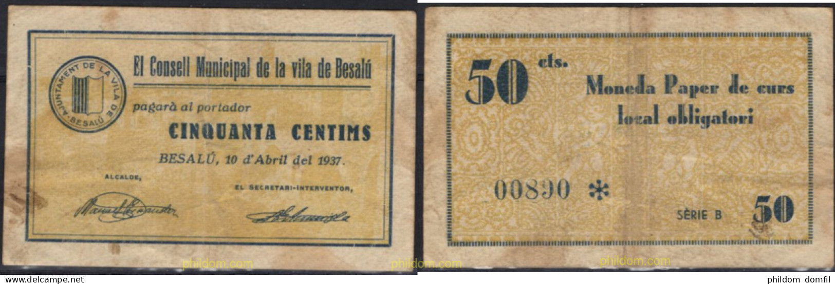 8357 ESPAÑA. Emisiones Locales Republicanas 1937 CONSELL MUNICIPAL DE BESALU 50 CENTIMOS 1937 - Sonstige & Ohne Zuordnung