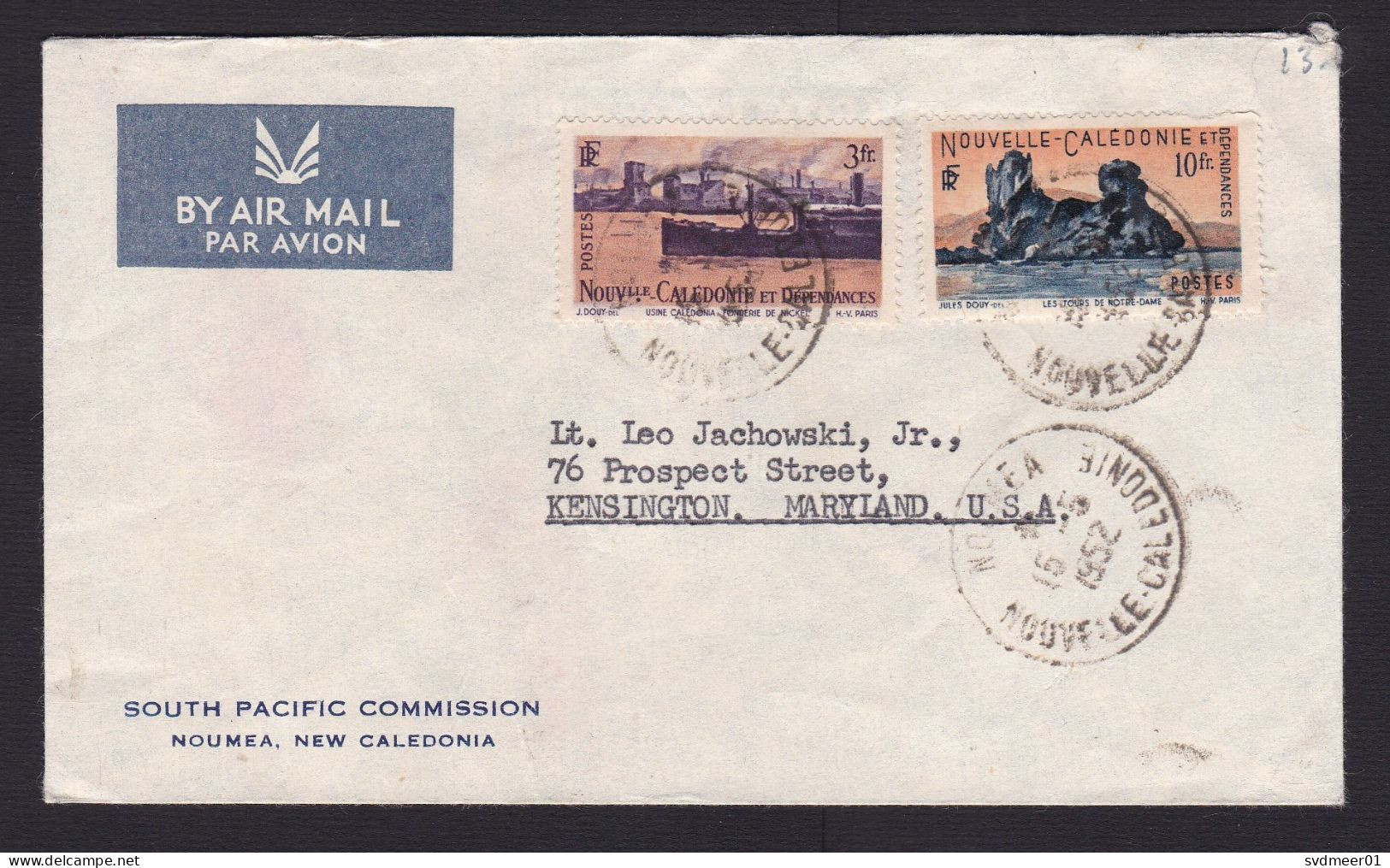 New Caledonia: Airmail Cover To USA, 1952, 2 Stamps, Ship, Rock, From South Pacific Commission (rock Stamp Damaged) - Briefe U. Dokumente