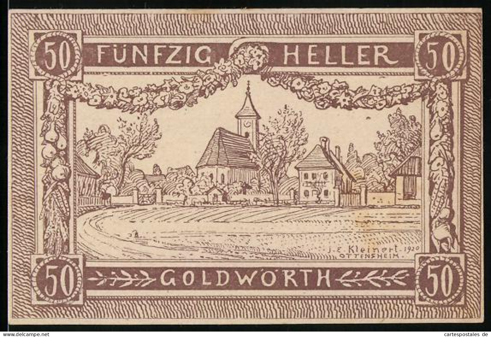 Notgeld Goldwörth, 50 Heller, Teilansicht Mit Kirche  - Austria