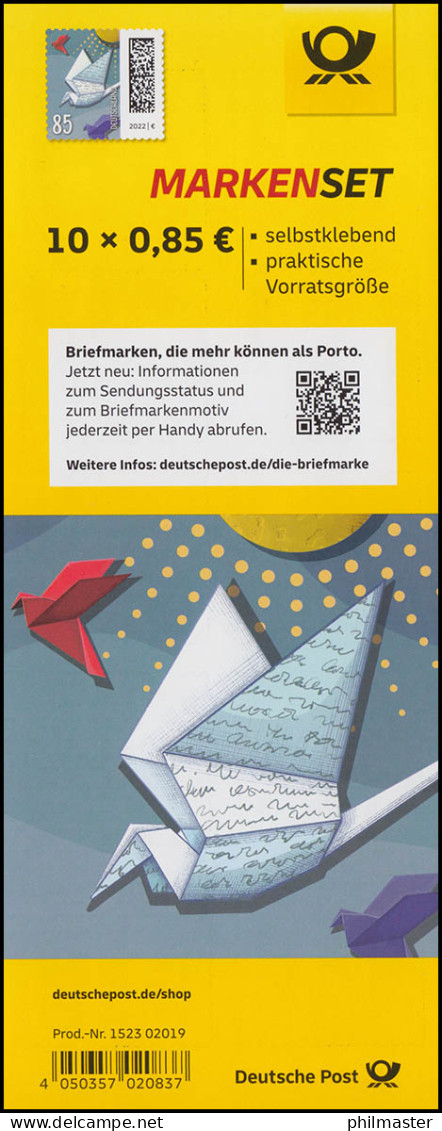 FB 114aI Brieftaube 85 Cent, Folienblatt 10x3652, 152302019 ** Druckerei Bagel - 2011-2020