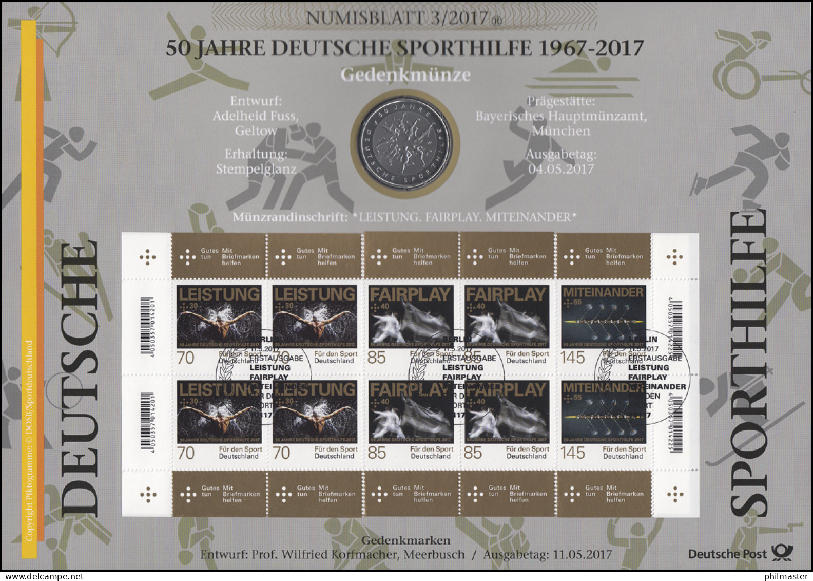 3307-3309 50 Jahre Deutsche Sporthilfe - Numisblatt 3/2017 - Numismatische Enveloppen