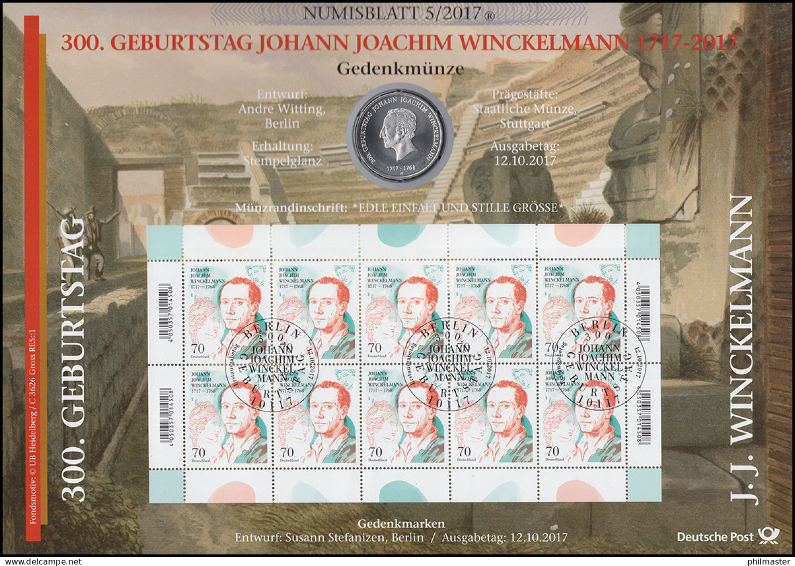 3338 Johann Joachim Winckelmann - Numisblatt 5/2017 - Coin Envelopes