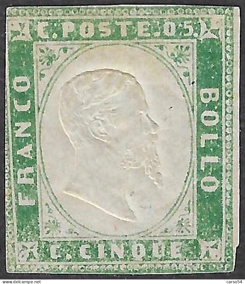 SARDEGNA - 1855-1863 IV Emissione Effige Di V.E.II C. 5 Verde Smeraldo Nuovo Con Gomma (Sass.n.13d) Valore Cat. 15.000 - Sardegna