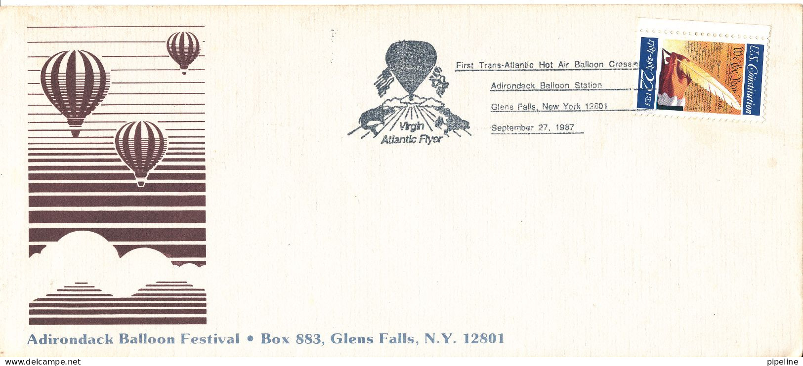 USA Cover First Trans Atlantic Hot Air Balloon Crossing 27-9-1987 Nice Chachet - Schmuck-FDC