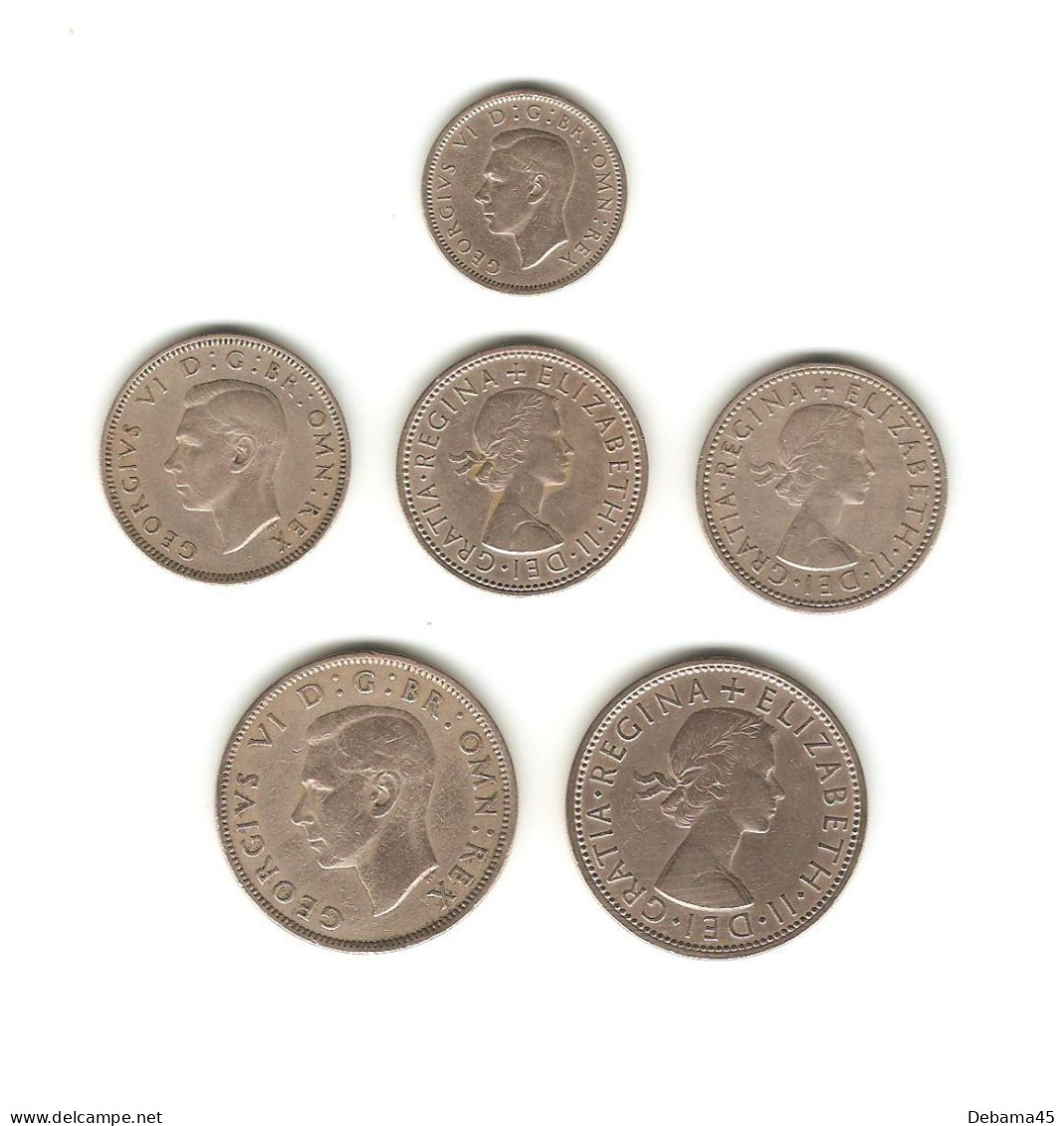 596/ Grande-Bretagne : 6 Pence 1948 - 1 Shilling 1947, 1960, 1960 - 2 Shillings 1948, 1954 - Sonstige & Ohne Zuordnung