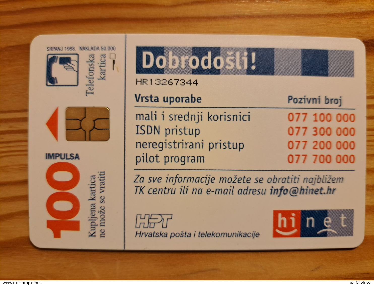 Phonecard Croatia - Internet, Hinet - Croazia