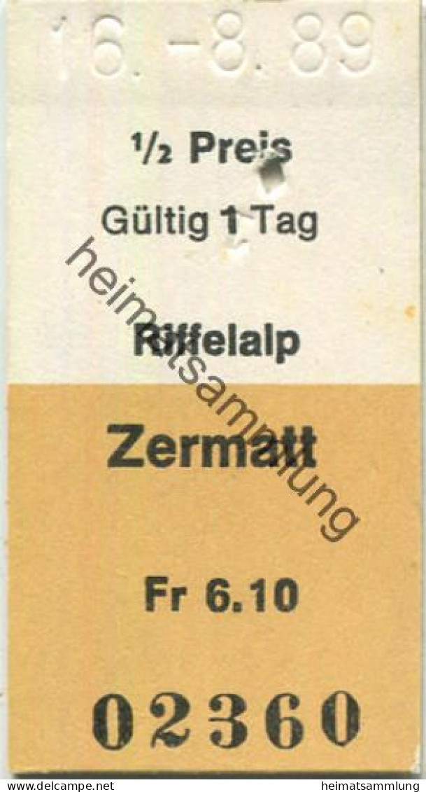 Schweiz - Gornergratbahn - Riffelalp Zermatt - 1/2 Preis 1989 - Europe