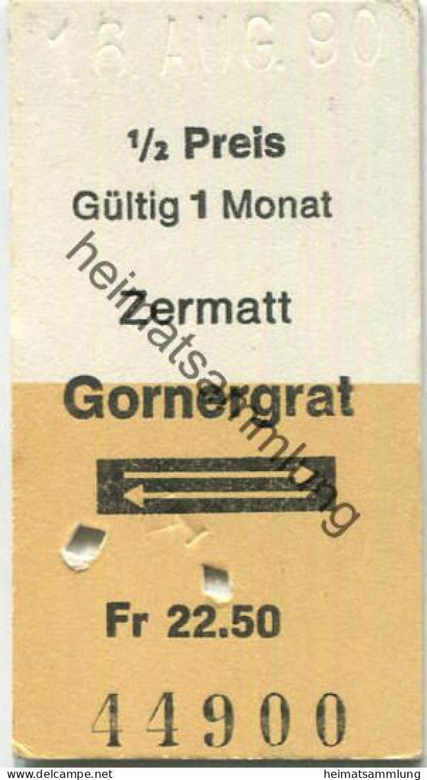 Schweiz - Gornergratbahn - Zermatt Gornergrat - 1/2 Preis 1990 - Europe