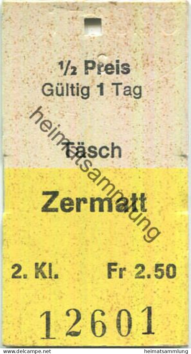 Schweiz - Brig-Visp-Zermatt-Bahn - Täsch Zermatt - 1/2 Preis 1990 - Europa