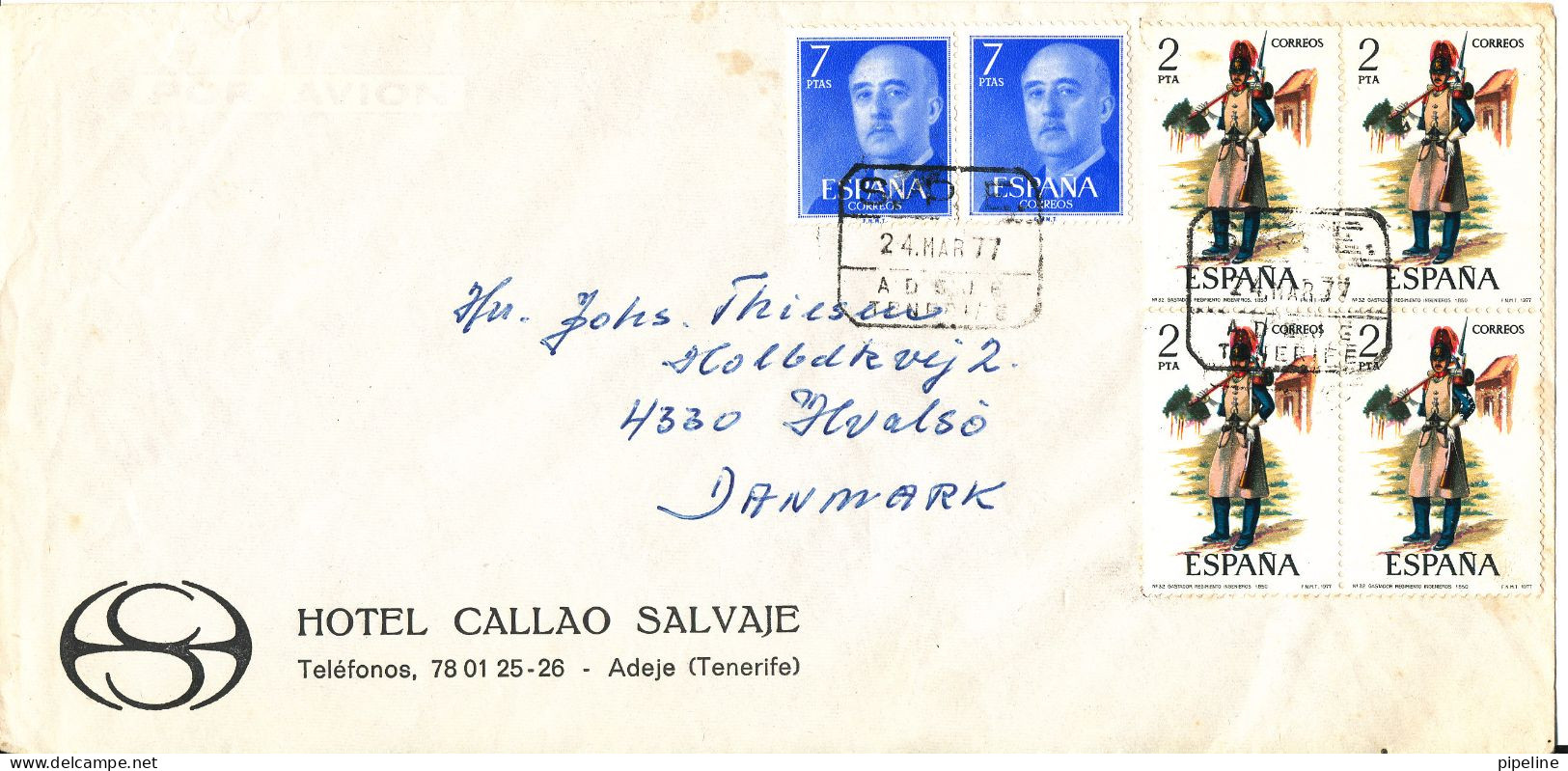 Spain Air Mail Cover Sent To Denmark 24-3-1977 Topic Stamps UNIFORMS - Cartas & Documentos