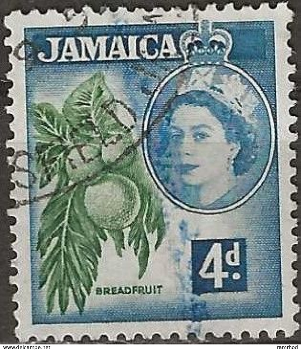 JAMAICA 1956 Queen Elizabeth II - Breadfruit -  4d. - Green And Blue FU - Jamaica (...-1961)