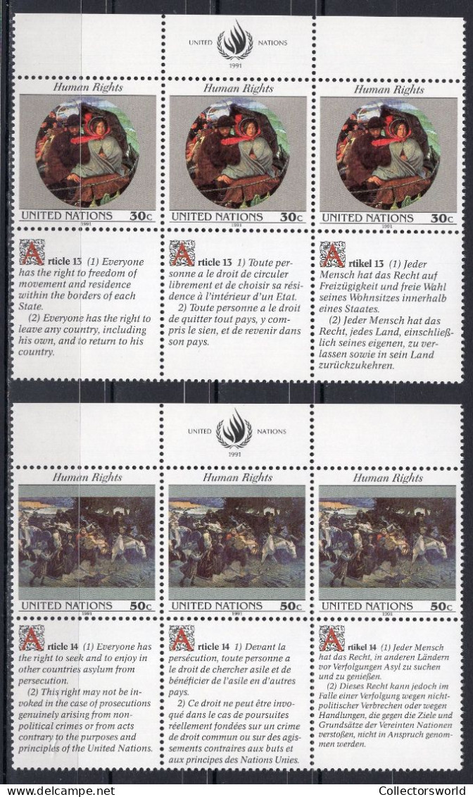 United Nations NY New York 1991 Serie 2v In Block Of 3 Human Rights MNH - Neufs
