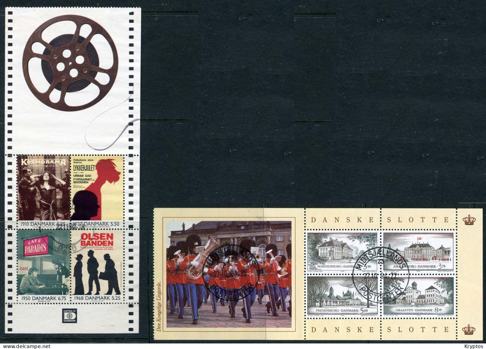 Denmark 1994-2000 2 Blocks 'Danish Films' & 'Royal Danish Castles'. ALL USED - Blocks & Sheetlets