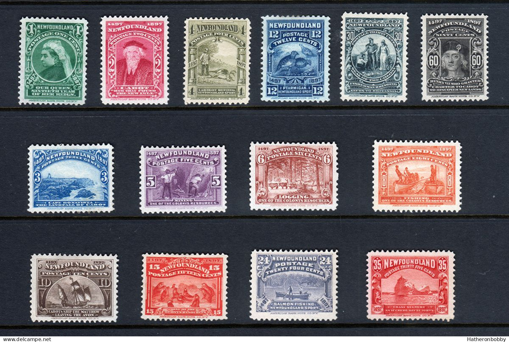 Newfoundland 1897 400th Anniv Of Discovery Of Newfoundland 1c To 60c Set Of 14, Toned/brown On Several Values. Unused. - 1865-1902