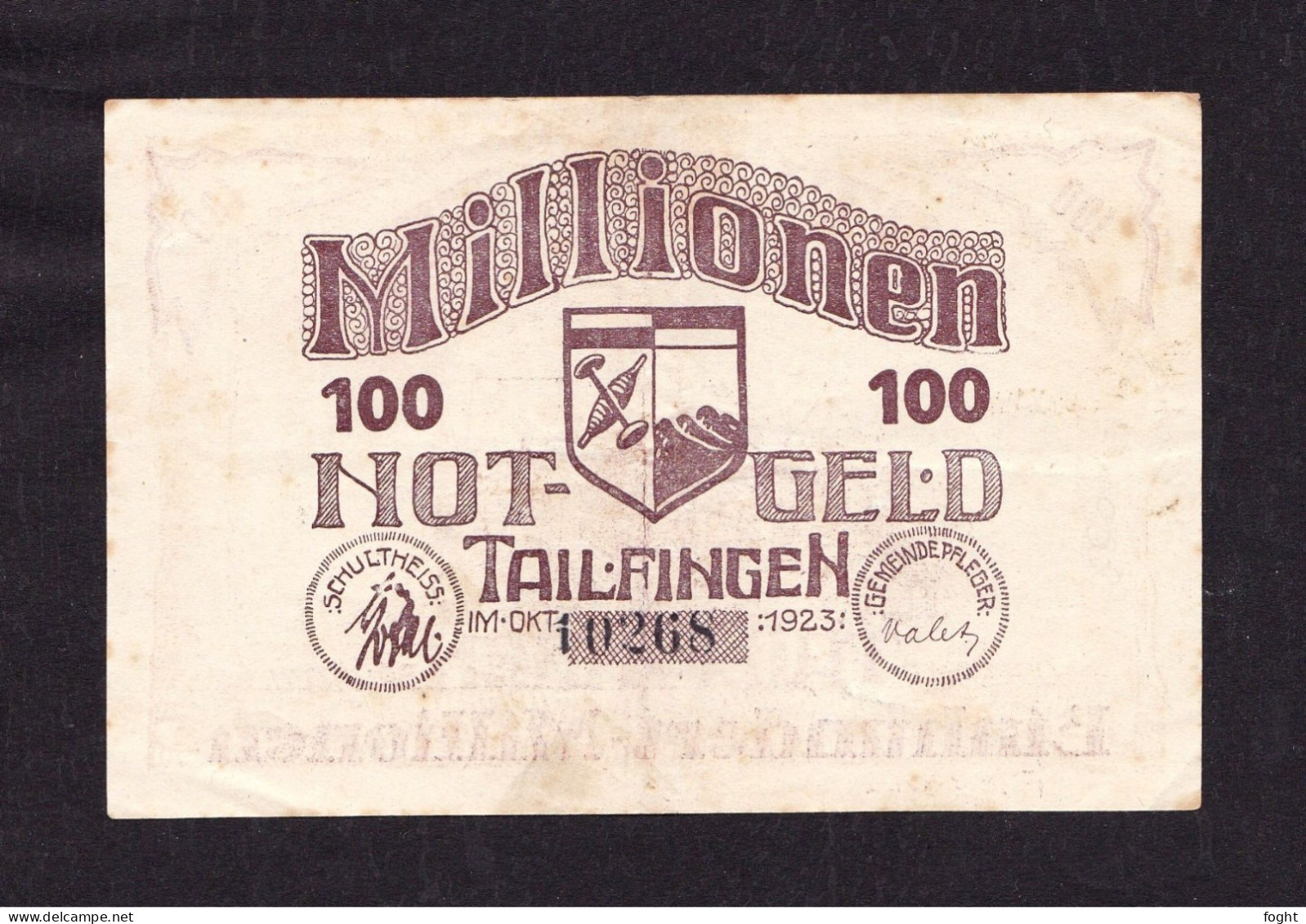 1923 Germany /Baden-Württenberg/Tailfingen Notgeld 100 Millionen - 100 Millionen Mark