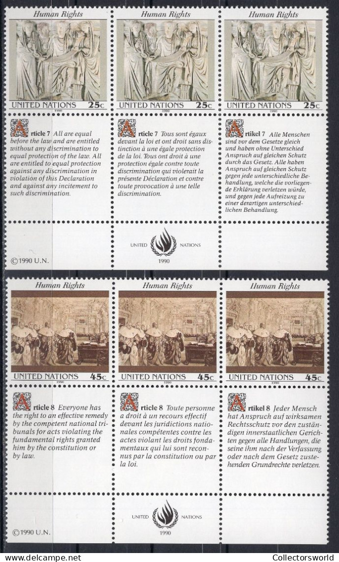 United Nations NY New York 1990 Serie 2v In Block Of 3 Human Rights MNH - Unused Stamps