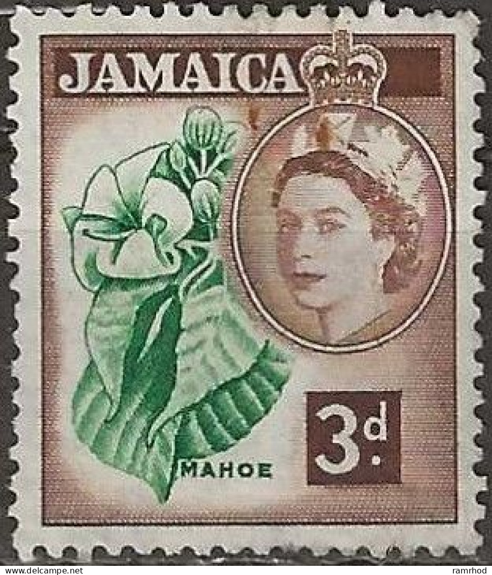 JAMAICA 1956 Queen Elizabeth II - Mahoe -  3d. - Green And Brown FU - Jamaica (...-1961)