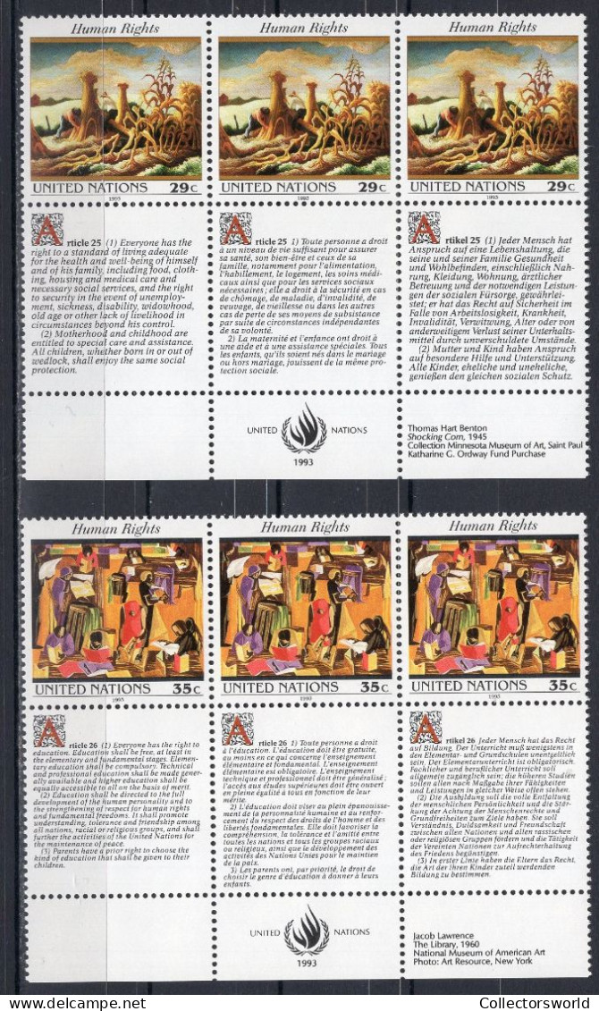 United Nations NY New York 1993 Serie 2v In Block Of 3 Human Rights MNH - Nuevos