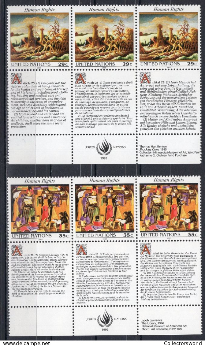 United Nations NY New York 1993 Serie 2v In Block Of 3 Human Rights MNH - Unused Stamps
