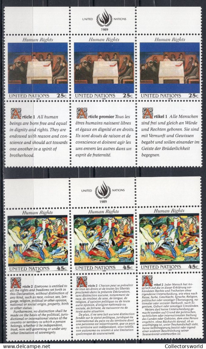 United Nations NY New York 1989 Serie 2v In Block Of 3 Human Rights MNH - Nuovi