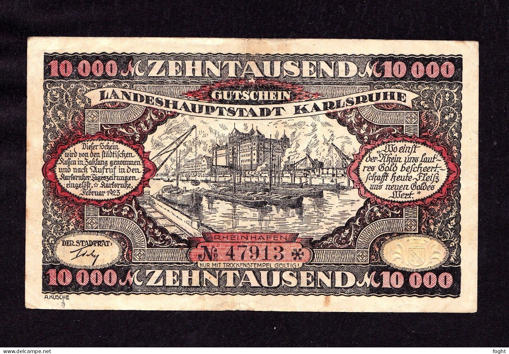 1923 Germany / Karlsruhe Gutschein 10000 Mark - 10000 Mark