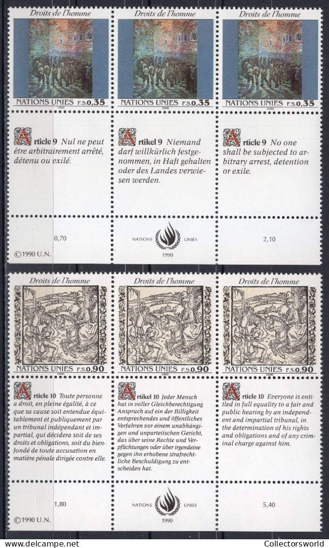 United Nations Geneva 1990 Serie 2v In Block Of 3 Human Rights MNH - Unused Stamps