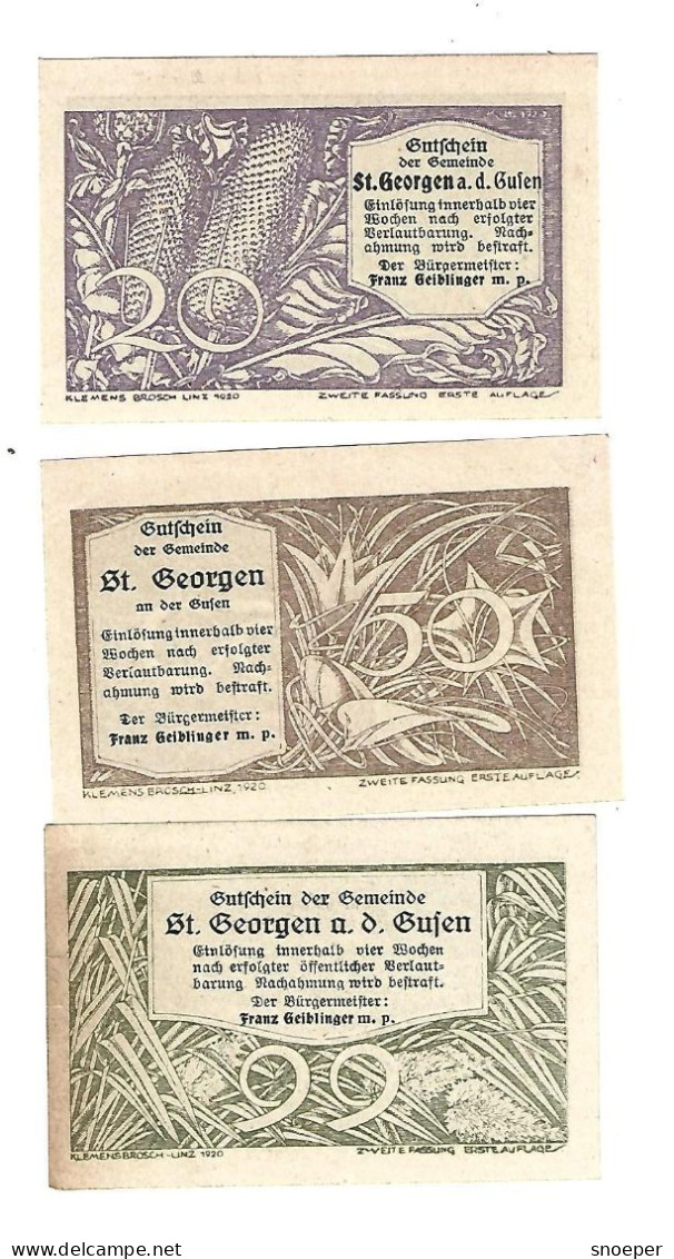 **Austria Notgeld St Georgen Am  Der Gusen Serie  Compleet 886.3a - Austria